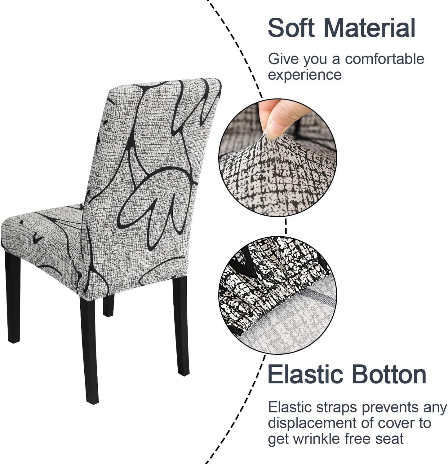 JQinHome Pattern Chair Covers for Dining Room Set of 6, High Stretch Removable Washable Parsons Chair Slipcover for Home Party Hotel Wedding Ceremony (6PCS, Lotus Gray)