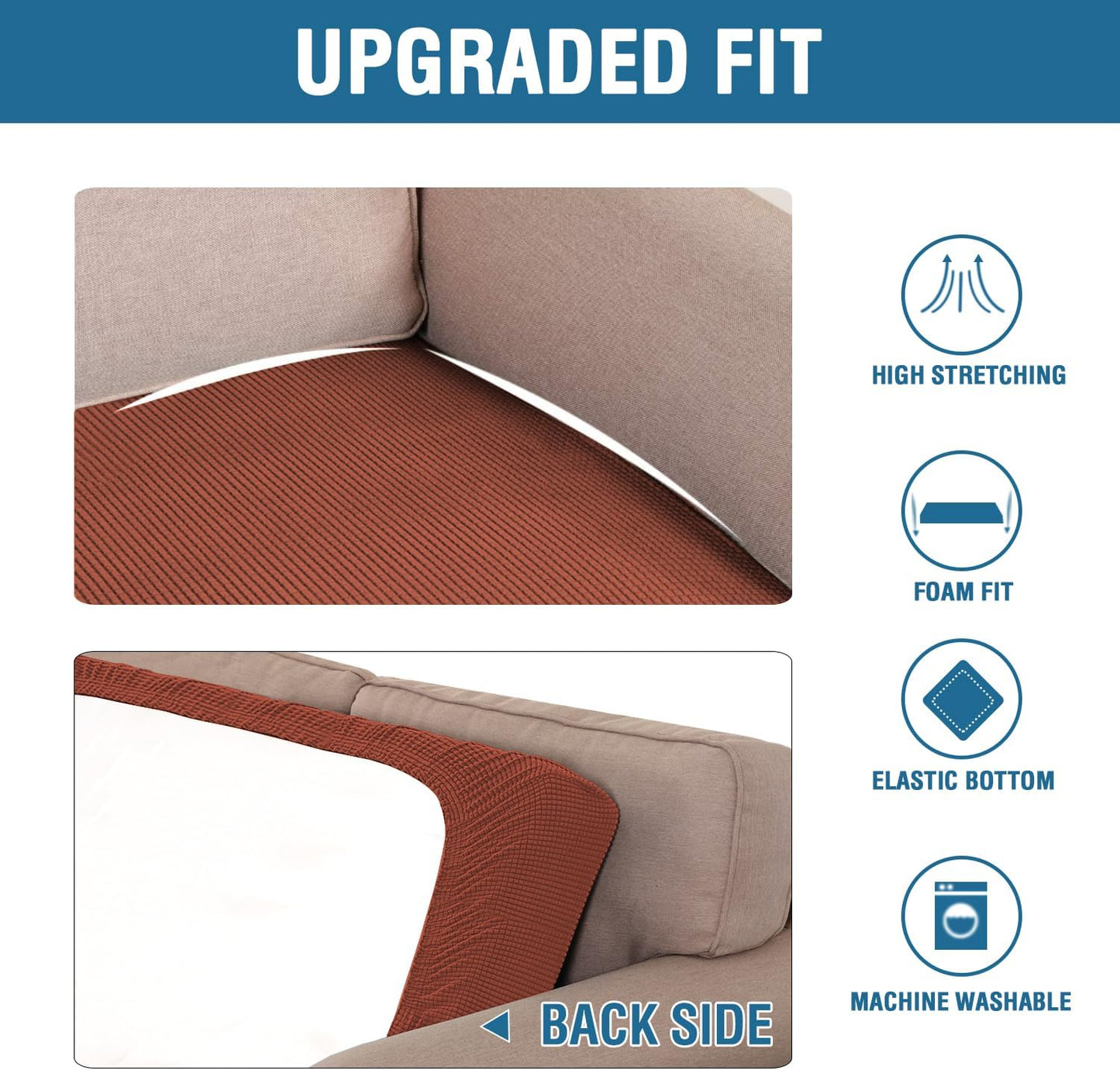 H.VERSAILTEX Super Stretch Individual Seat Cushion Covers Sofa Covers Couch Cushion Covers Slipcover Sets Thick Jacquard Textured Twill Fabric (1 Piece Loveseat Cushion Cover, Rust)