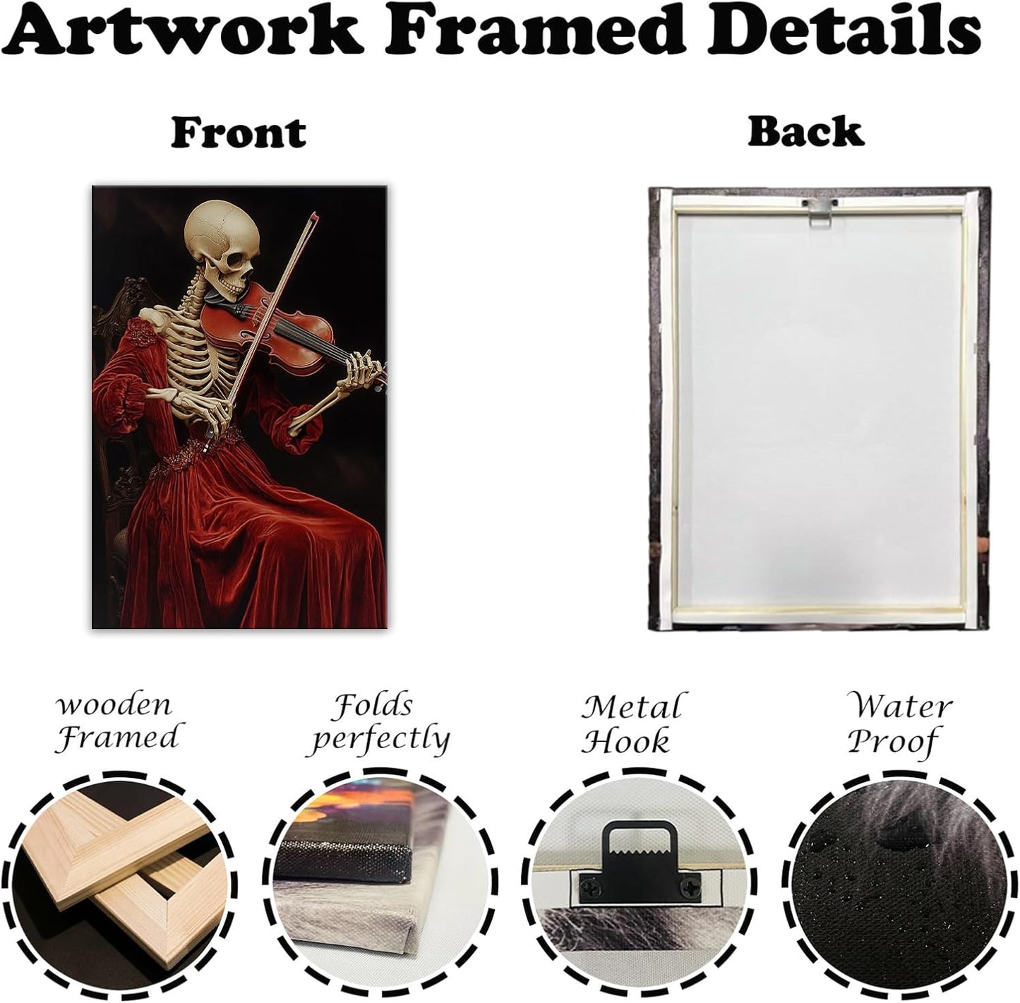 OAAPITI Gothic Skull Violinist Wall Art Macabre Musician Canvas Print Edgy Dark Art Vintage Halloween Decoration for Living Room Bedroom Home Wall Decor(Artwork-9,20"x30")