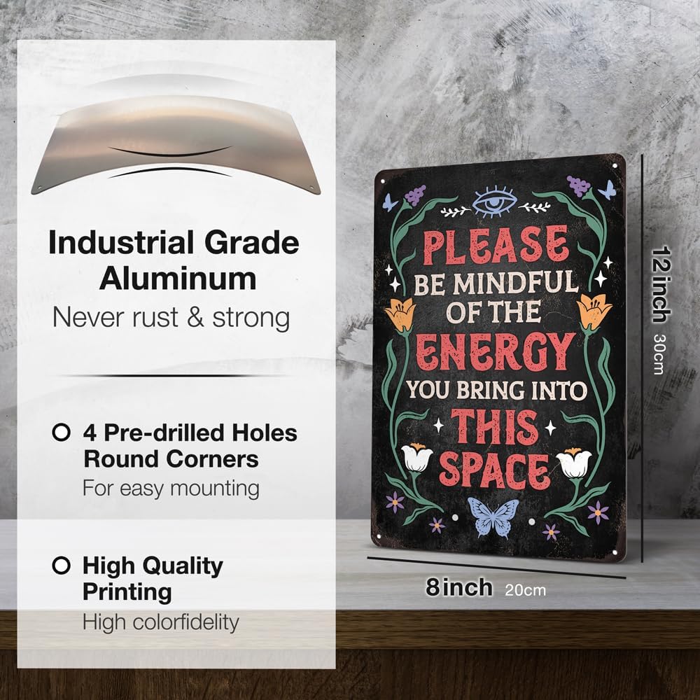 Heuhuww Vintage Positive Energy Wall Decor-Use Your Eyes To See Beauty Your Voice To Say Kind Words Metal Sign for Home Classroom Cafes Bedroom Positive Energy Gifts 8"x12"(H26)