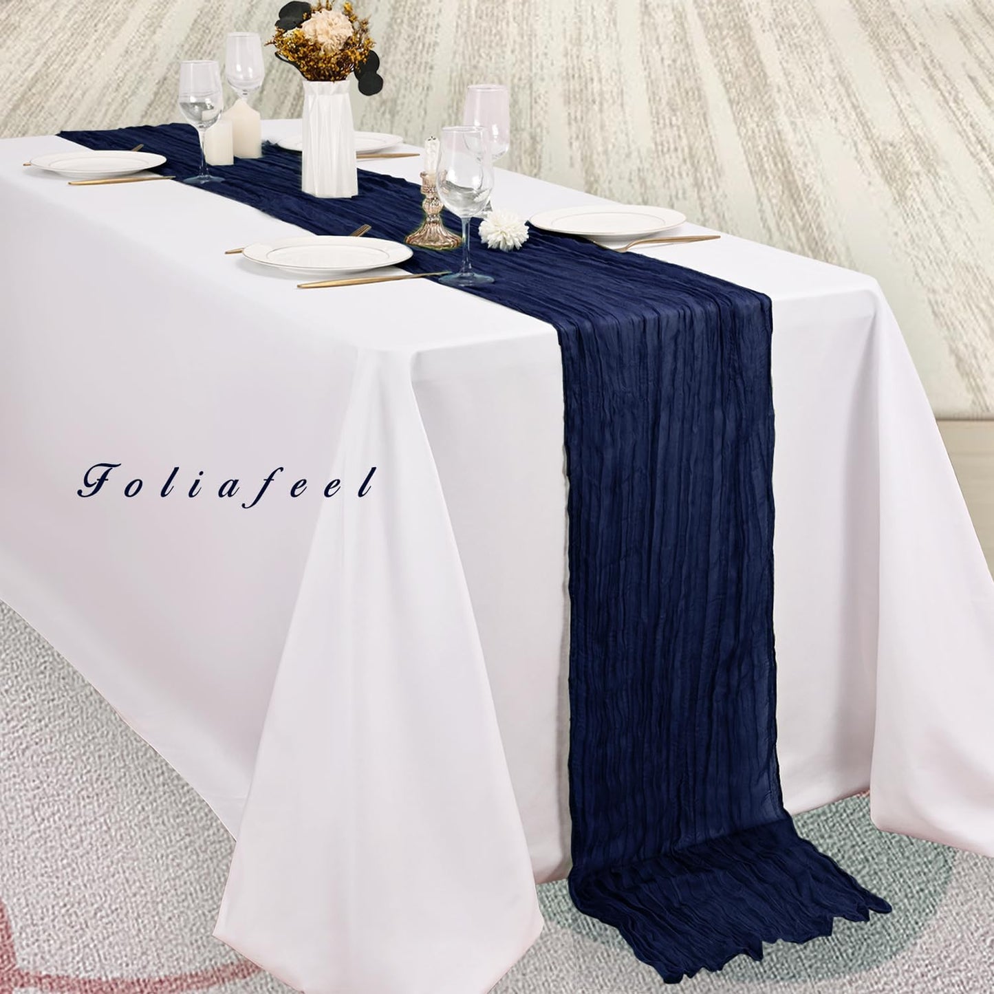 20 Pack Navy Blue Cheesecloth Table Runner 10FT Boho Fabric Rustic Cheese Cloth Table Runner for Wedding Bridal Shower Baby Shower Gauze Sheer Birthday Party Table Decorations 20 x 120 Inch Long