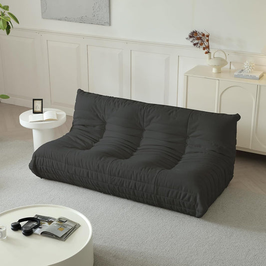 Luxury Sofa Couch Chair, Lazy Floor Seating, Fireside Bean Bag Chair, Ergonomic Tatami Sofa Lounger for Living Room, Bedroom, Office, 3 Seat, Black