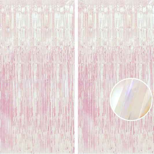 BRAVESHINE Party Decorations Iridescent Foil Fringe Backdrops - 2 Pack 3.2 x 6.5 ft Holographic Tinsel Photo Booths Pros Streamer Curtains for Easter Girl Birthdays Engagement Unicorn Parties - Clear