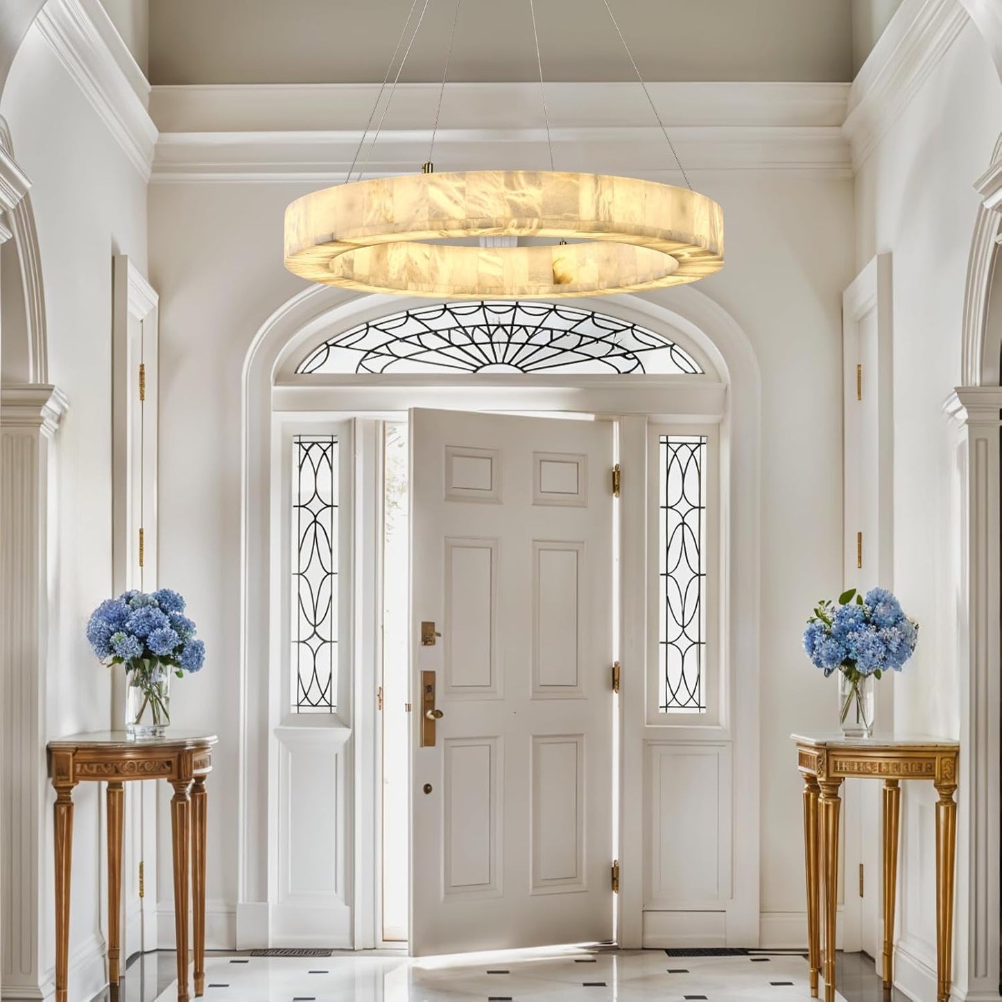 Alabaster Round Chandelier, D30in Modern Marble Dining Room Chandeliers, White Foyer Chandelier for Dining Room Light Fixture, Living Room, Bedroom Lights, Foyer, Kitchen