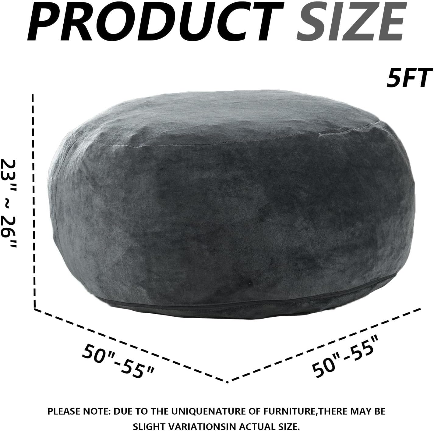 5FT，Big Bean Bag Chairs for Adults，Large beanbag with Filler Included，Memory Foam Material，Easy to Clean and Washable Corduroy Fabric，Suitable for Living Room and Bedroom (Dark Gray, 5 Foot)