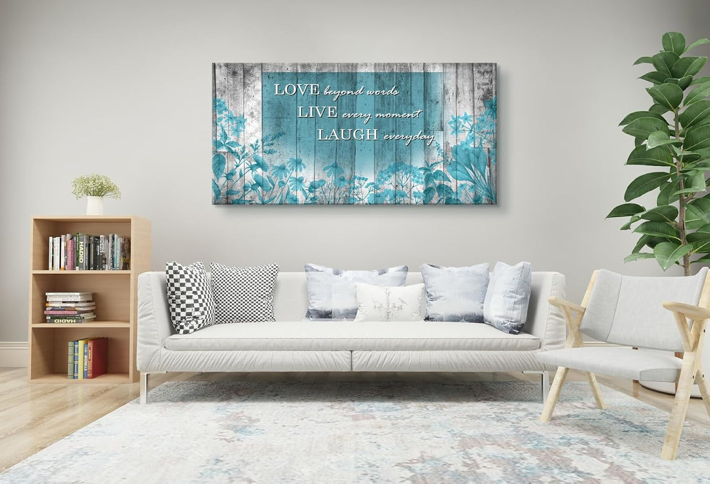 Cao Gen Decor Art S07062 Wall Art Motivational Quotes Canvas Prints 1 Panels Teal Flowers Abstract Pictures Paintings Stretched and Framed for Living Room Bedroom Kicthen Office Artwork