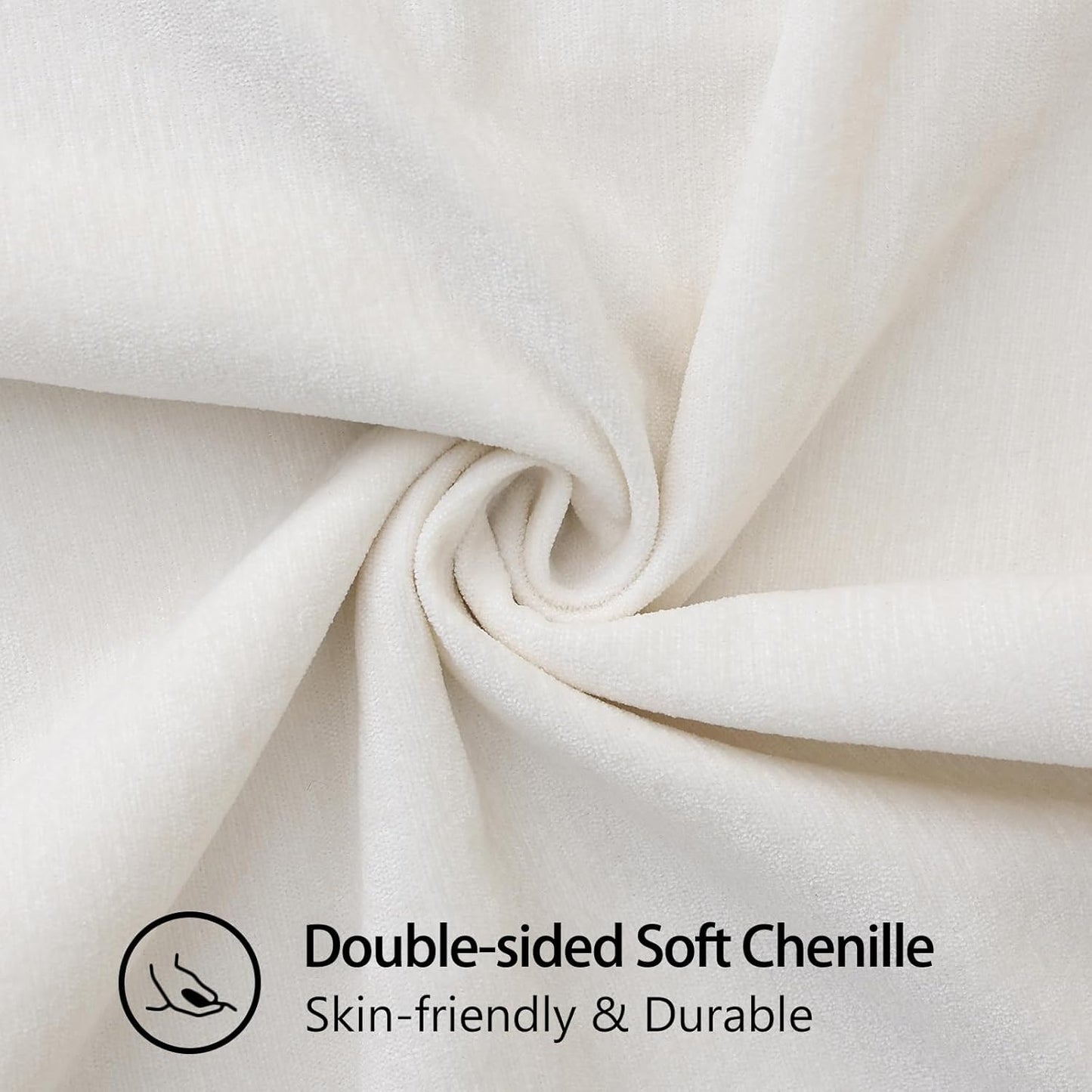 decorUhome Chenille Soft Throw Pillow Covers 26x26 Set of 2, Farmhouse Velvet Neutral Decorative Euro Pillow Covers with Stitched Edge for Couch Sofa Bed Home Decor, Cream White