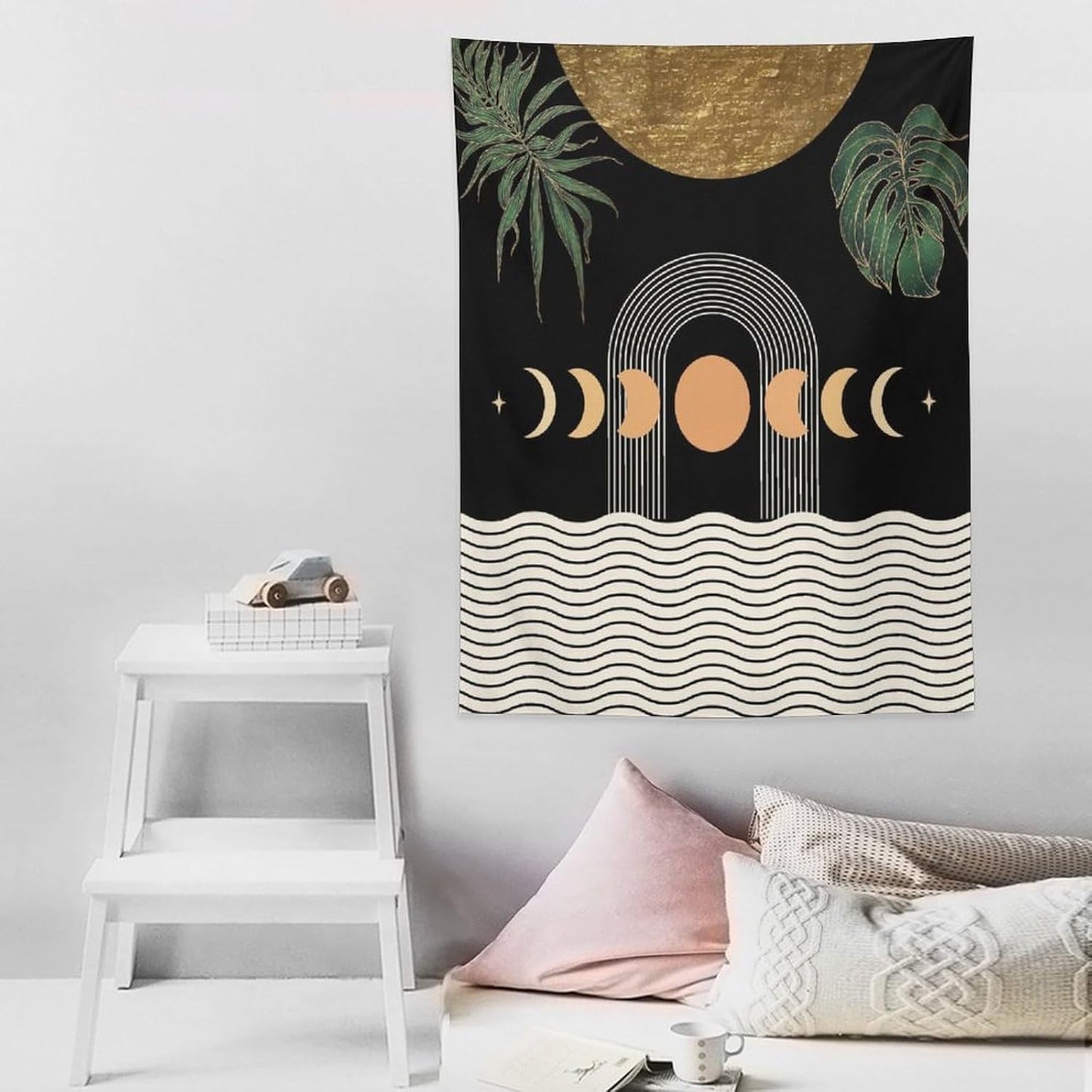 Abstract Boho Tapestry, Mid Century Tropical Tree Leaves Modern Geometric Arch Bohemian Botanical Tapestry, Home Aesthetic Wall Hanging Art Decor for Living Room Bedroom Dormitory 40x60 Inch