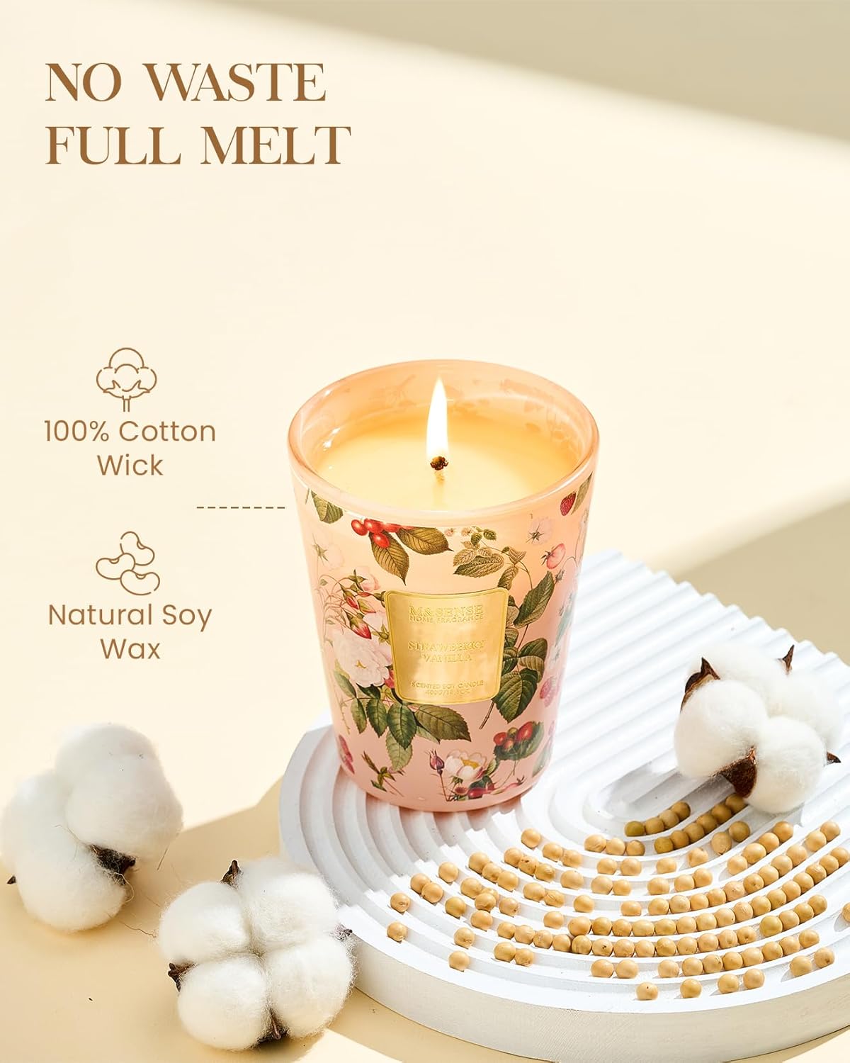 M&SENSE Strawberry Vanilla Scented Natural Soy Wax Candle, 14.1oz 60 Hours Long Lasting Slow Burning Candles for Home Decor, Aromatherapy Candle for Stress Relief