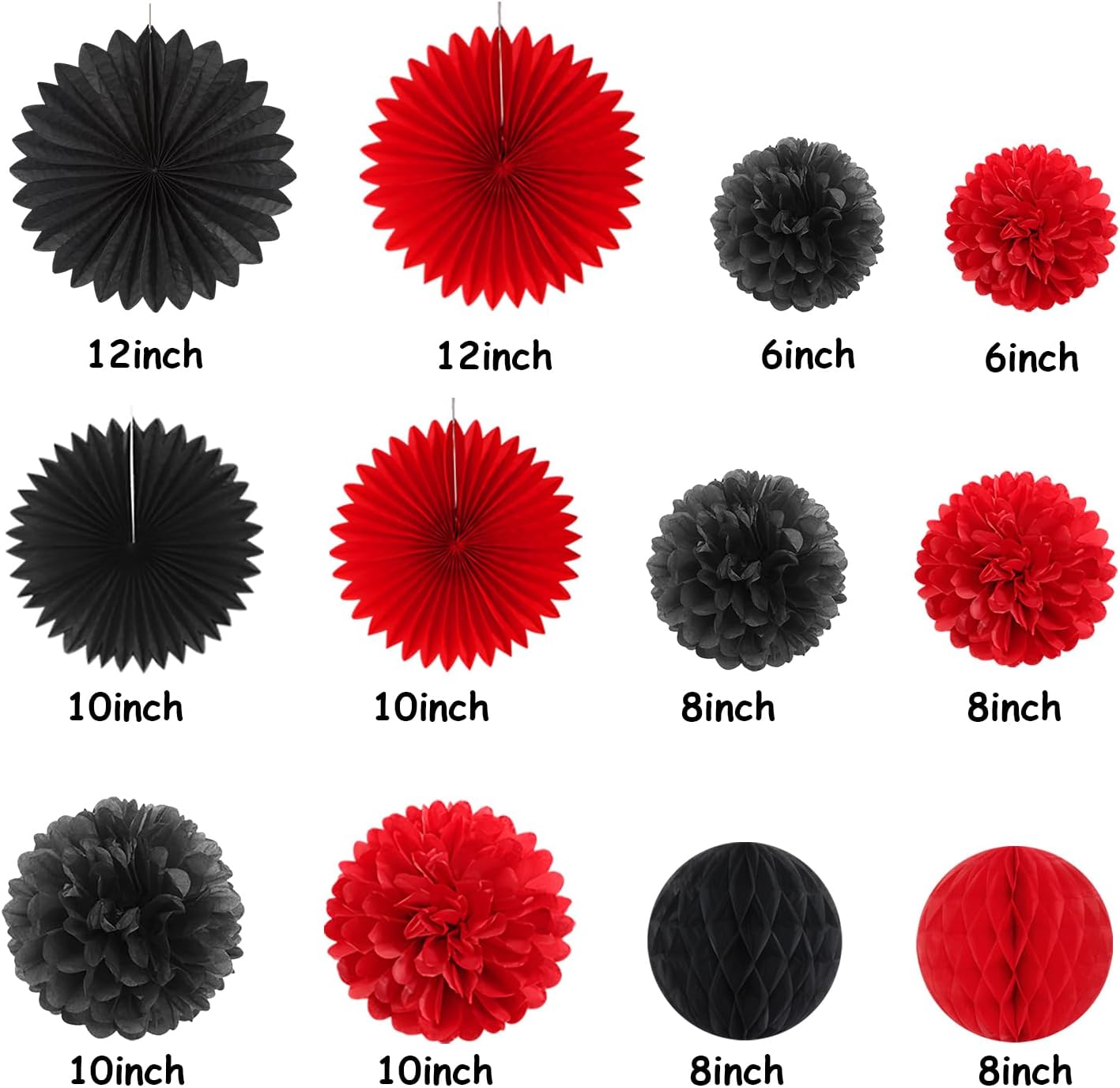Red Black Party-Decoration Graduation Banner - 14pcs Kits Cap Garland Streamers, Paper Tissue Pom Poms Flowers Fans Honeycomb,Class Of 2025 College High School Grad Decor Hugfond