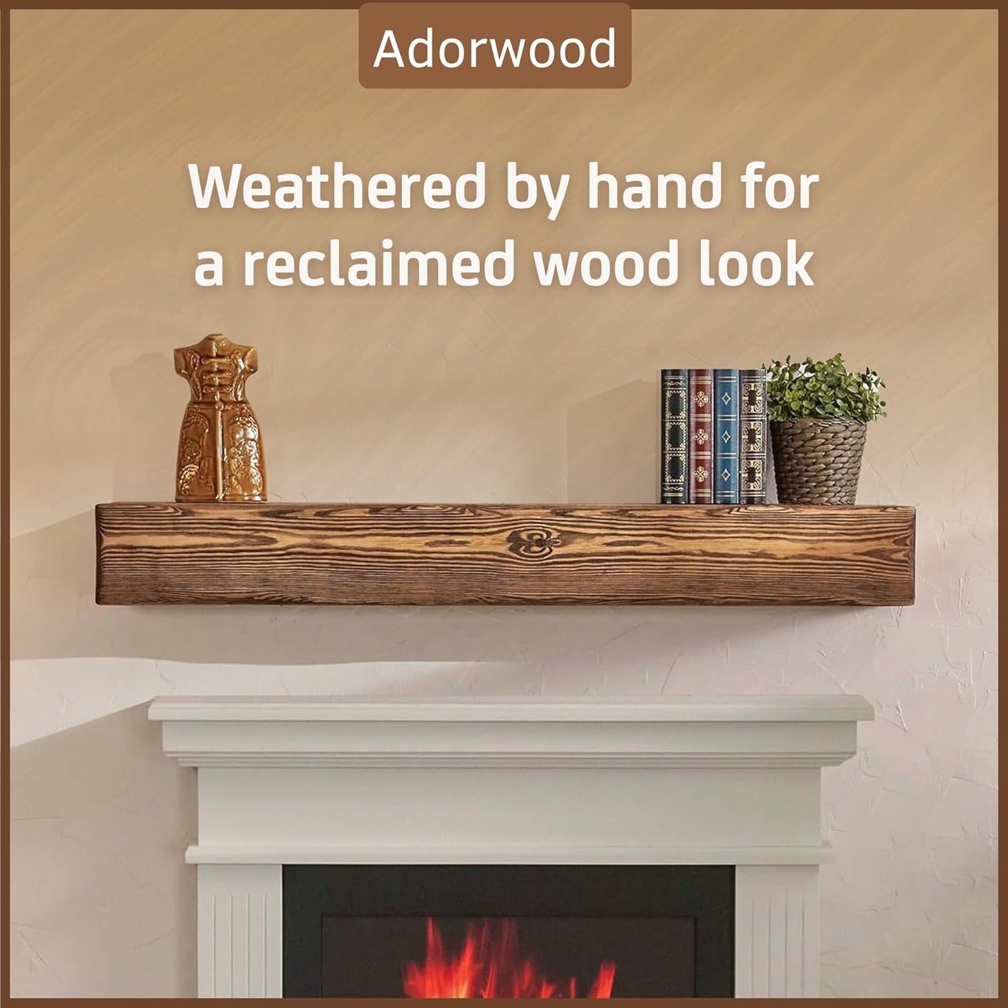 Handmade Fireplace Mantel Shelf 60", Extra Wide Rustic Wood Mantles for Over Fireplace, Wall Mounted Floating Mantel Shelves for Living Room Decor (Dark Rustic, 60Lx6Hx8D inches)