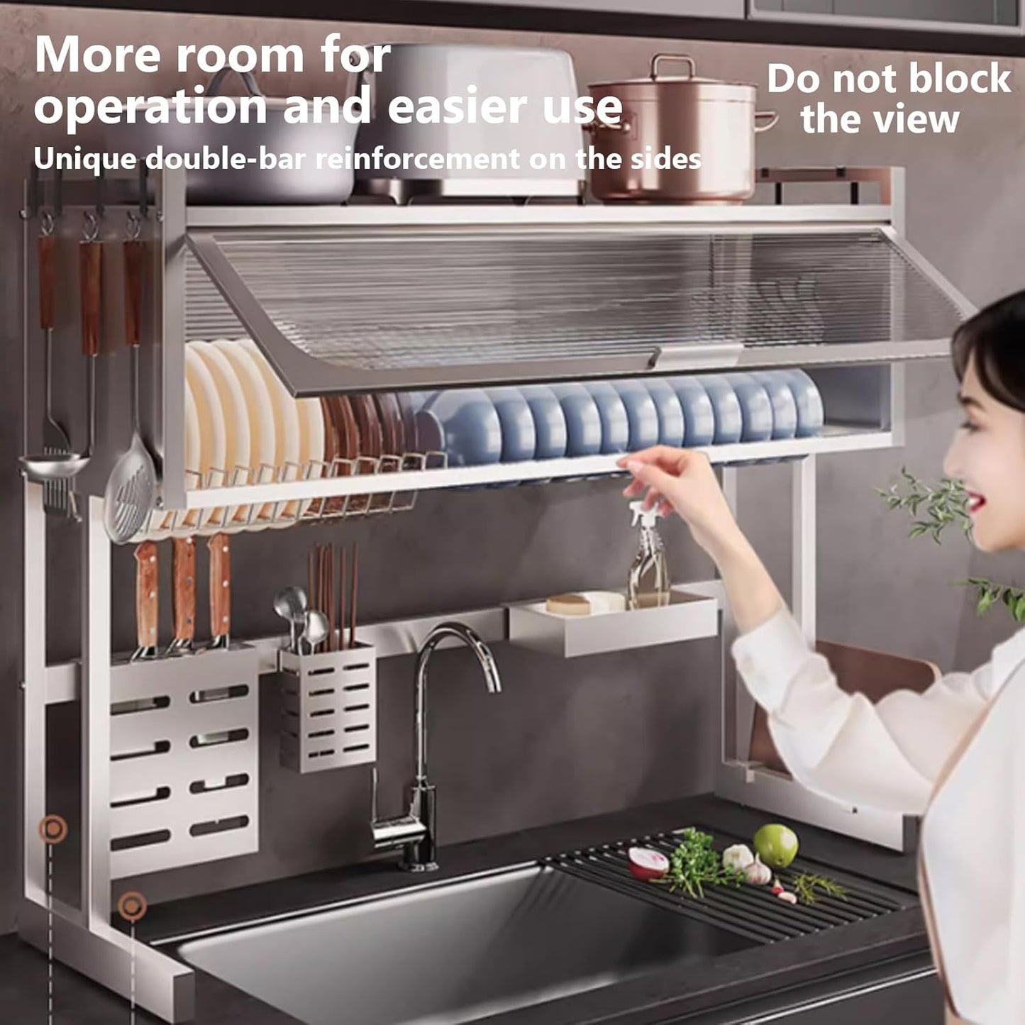 Home Furnishing Dish Rack Over Sink Stainless Steel Over The Sink Dish Drainer Drying Rack Space Kitchen Sink Rack Multifunctional countertop Dish Storage Rack Sink(Metallic,105cm/41.3in)