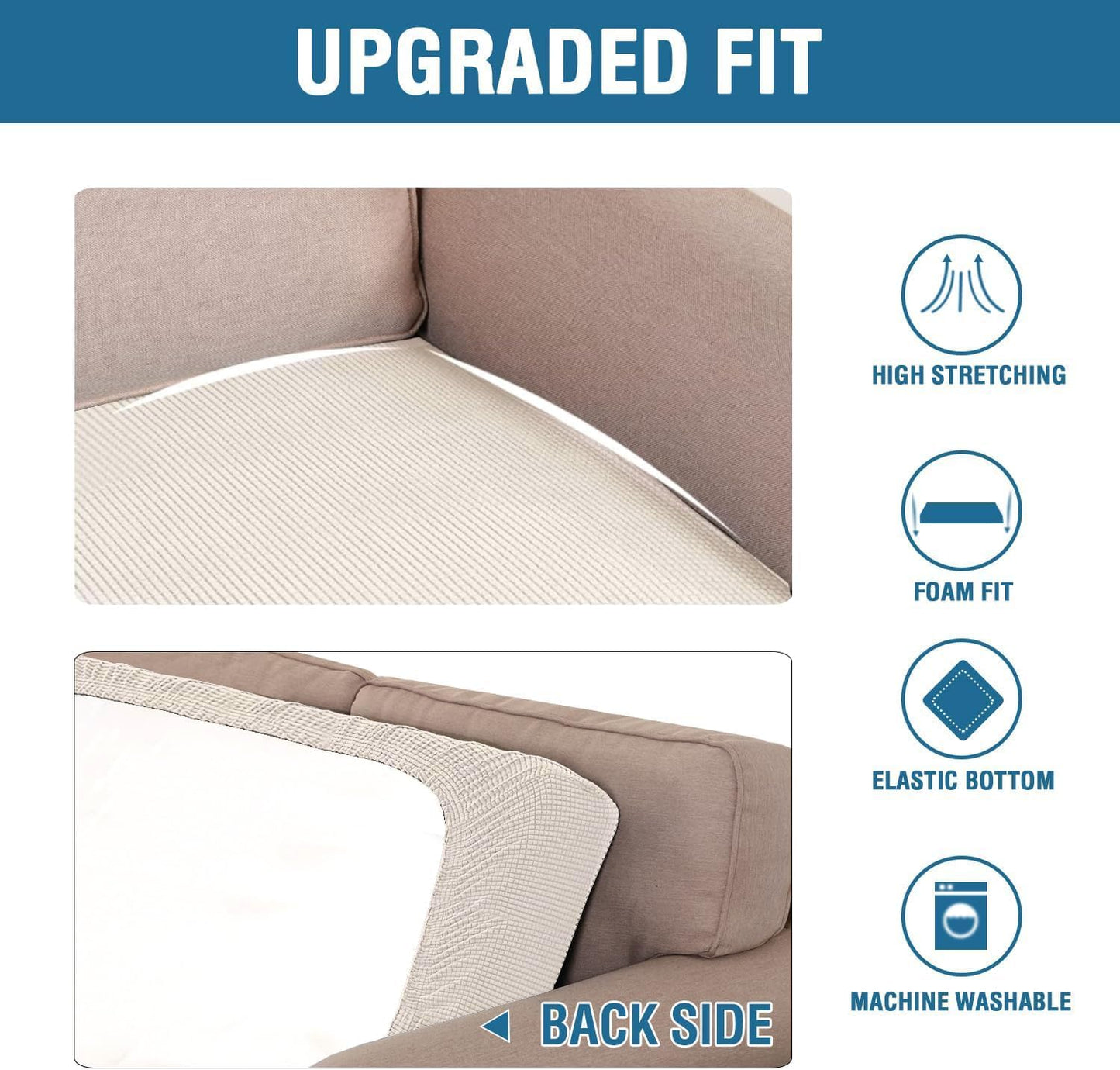 H.VERSAILTEX Super Stretch Individual Seat Cushion Covers Sofa Covers Couch Cushion Covers Slipcover Sets Thick Jacquard Textured Twill Fabric (2 Piece Medium Sofa Cushion Covers, Ivory)