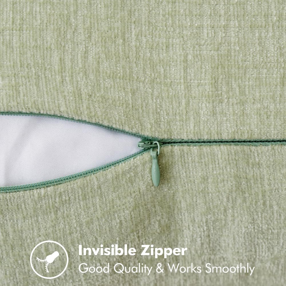 MIULEE Pack of 2 Couch Throw Pillow Covers 16x16 Inch Light Green Farmhouse Decorative Pillow Covers with Stitched Edge Soft Chenille Solid Dyed Spring Pillow Covers for Sofa Bed Living Room