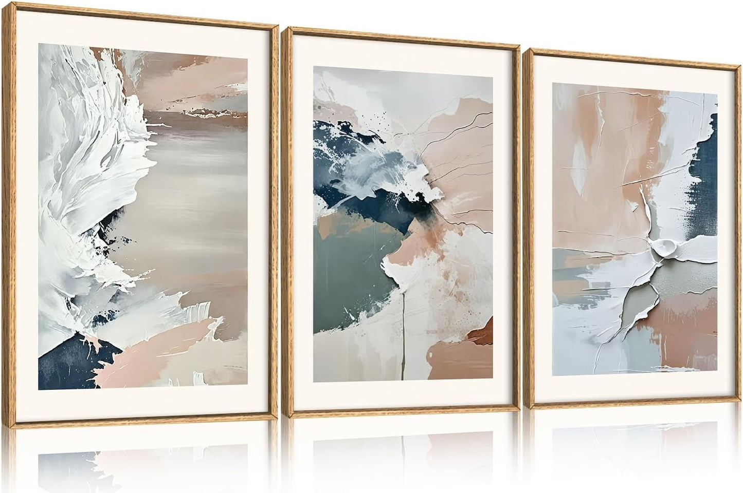HPNIUB Large Modern Abstract Framed Canvas Wall Art Set, Minimalist Splash Ink Blue Pink Pastel Watercolor Wall Decor,Illustration Art Painting for Living Room,Bedroom,Office -24"x36"x3