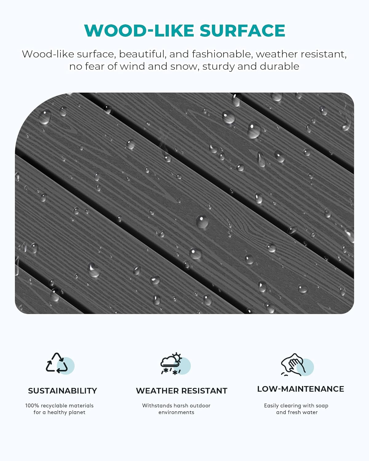 SERWALL Patio Coffee Table, HDPE Rectangle Outdoor Coffee Table Set of 2, Black