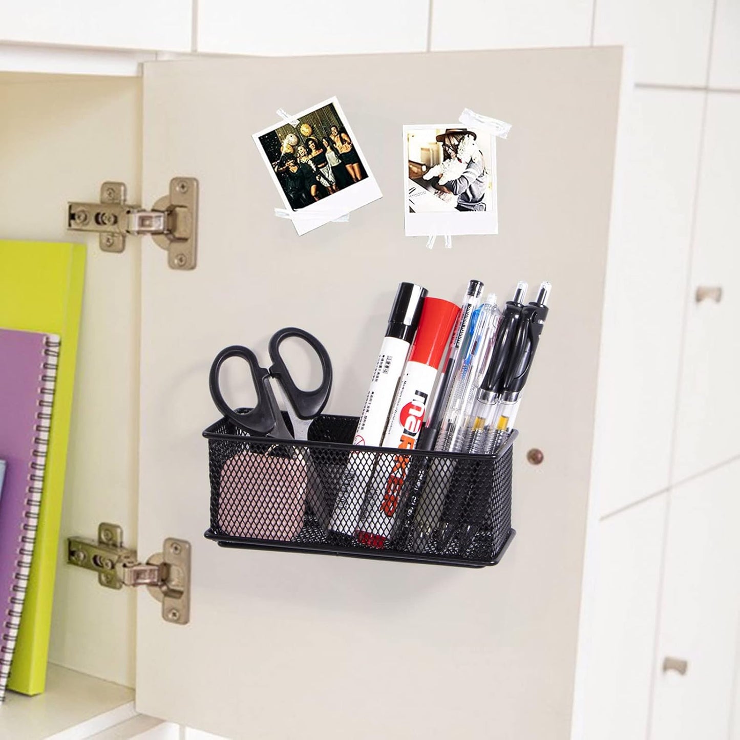 dedoot Magnetic Pencil Holder, Black Mesh Pen Organizer Strong Magnetic Storage Basket Organizes Pens, Pencils, Markers for Whiteboard, Locker, Fridge, Cubicle Desk, Offices 6.3x2.3x2.6inch