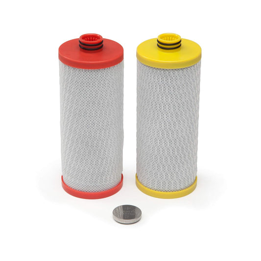 Aquasana Replacement Filter Cartridges for 2-Stage Under Sink Water Filtration System - Filters 99% Of Chlorine - 2 Count - AQ-5200R, Red and Yellow