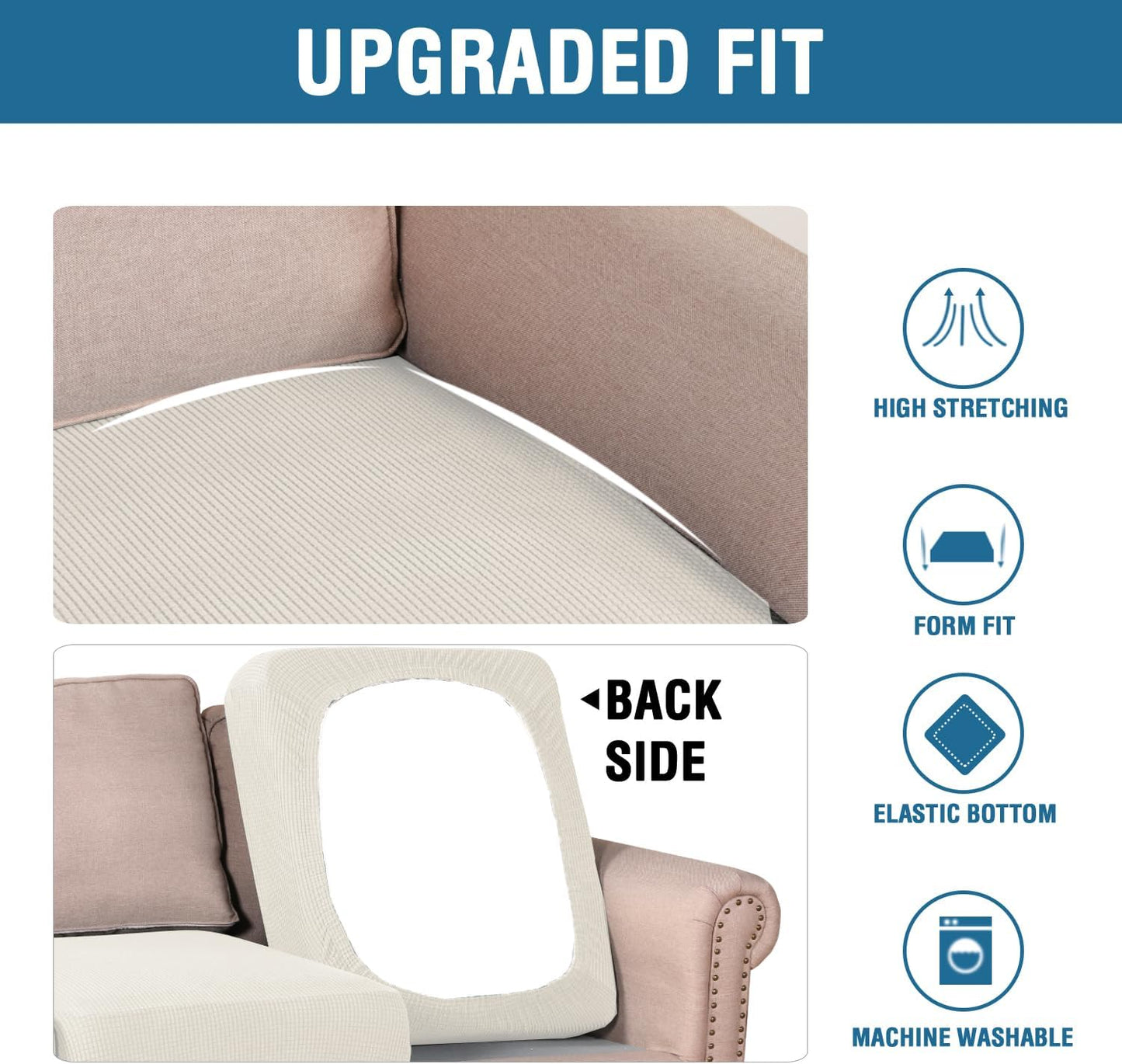 H.VERSAILTEX Super Stretch Individual Seat Cushion Covers Sofa Covers Couch Cushion Covers Slipcover Sets Thick Jacquard Textured Twill Fabric (1 Piece Loveseat Cushion Cover, Porcelain)