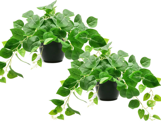 Tiita 2 Pack Fake Plants Artificial Scindapsus Aureus in Pots, Realistic Fake Greenery Potted Plants for Home Office Desk Window Sill Bathroom Bedroom Outdoor Indoor