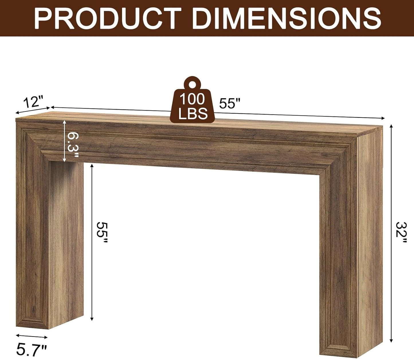 Rresyet 55 Inch Long Console Table, Sofa Table Behind Sofa, Wooden Entryway Table, Farmhouse Entryway Table for Entry, Hallway, Living Room (Wood)
