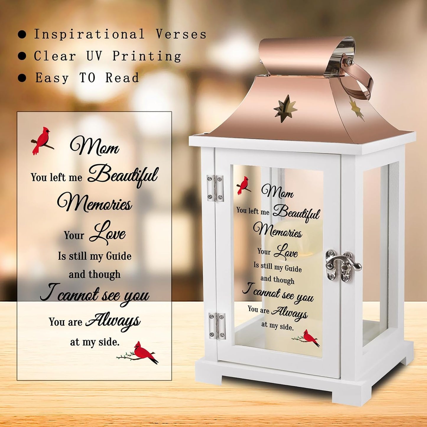 Memorial Lantern, Sympathy Gifts for Loss of Mom/Loved One, Bereavement Gifts, in Memory Loved One Lantern,Celebration Life, Funeral Lantern,Mom You Left me Beautiful Memories