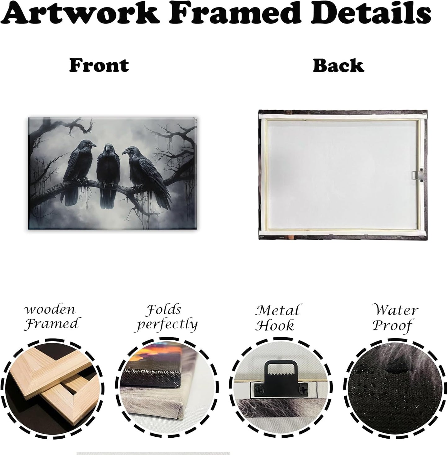 OAAPITI Halloween Wall Art Black Raven Art Poster Night Forest Landscape Pictures Print Scary Weird Black Crow Living Room Home Bedroom Decor(Artwork-5,24"x36")