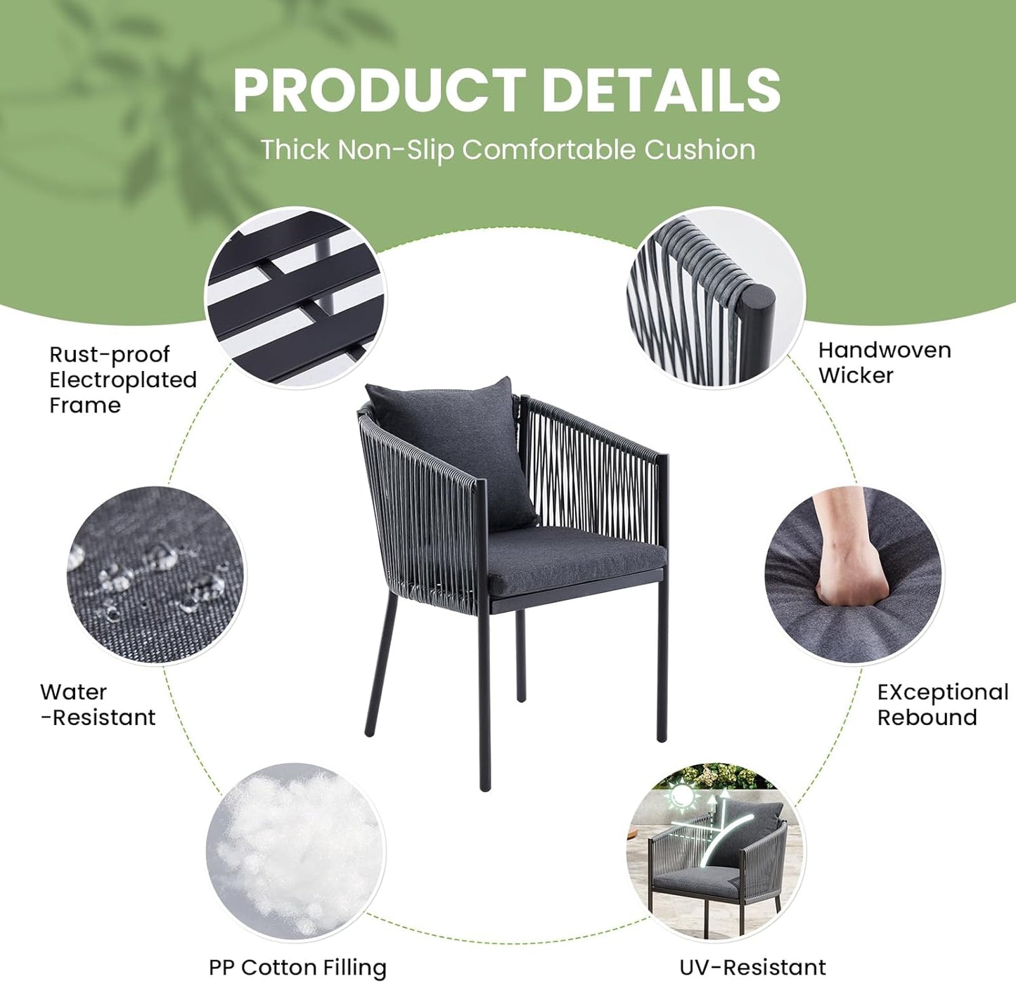 Soohow 4 Pieces Outdoor Chairs, Patio Dining Chairs, Rattan Wicker Chair Set with Cushions for Garden(Grey)