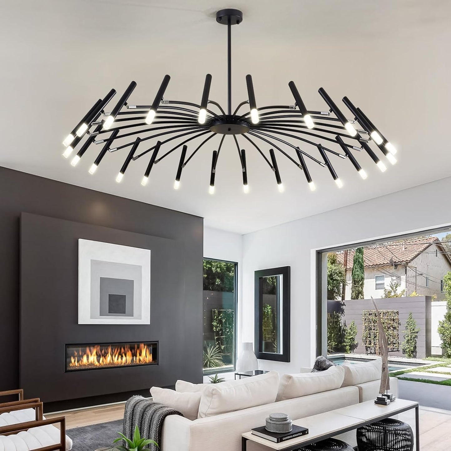 Black Modern Chandelier Large Chandelier Lighting Adjustable Ceiling Pendant Light 24-Light Pendant Light Fixtures for Living Room Dining Room