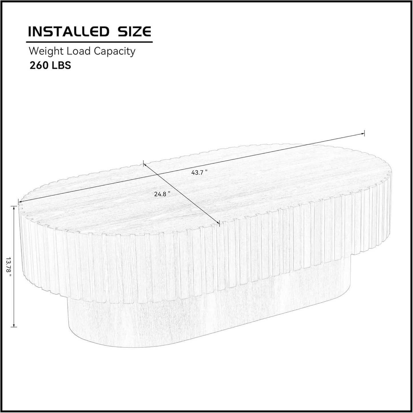 43.7" Oval Coffee Table for Living Room,Modern Handcraft Drum Coffee TableSmall Wooden Coffee Table with Sturdy Pedestal Easy Assembly for Office-Walnut