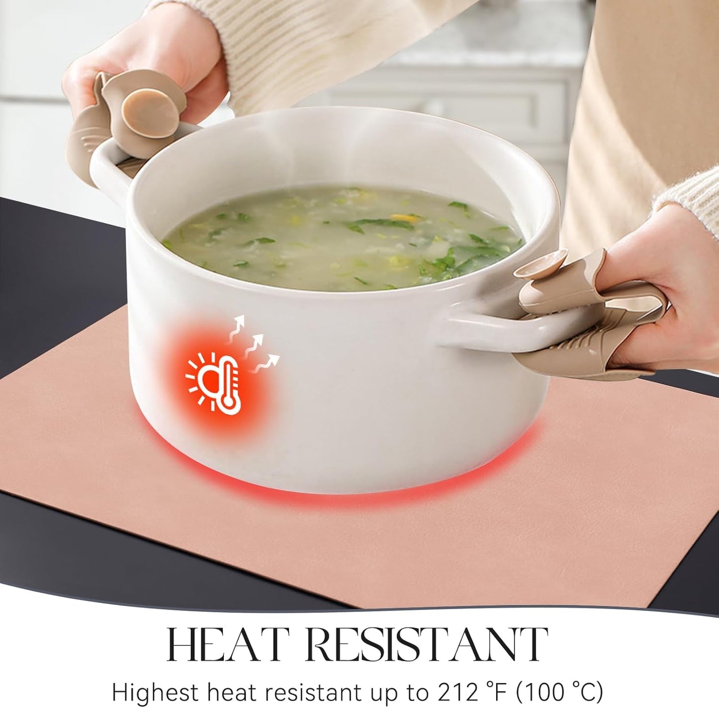 MOSAYT Vinyl Placemats Set of 4-12 X 17 Inch - Faux Leather 100% Waterproof Oil-Proof Wipeable PU Place Mats, Heat Resistant Reversible Table Mats for Kitchen, Dining, Outdoor (Pink)