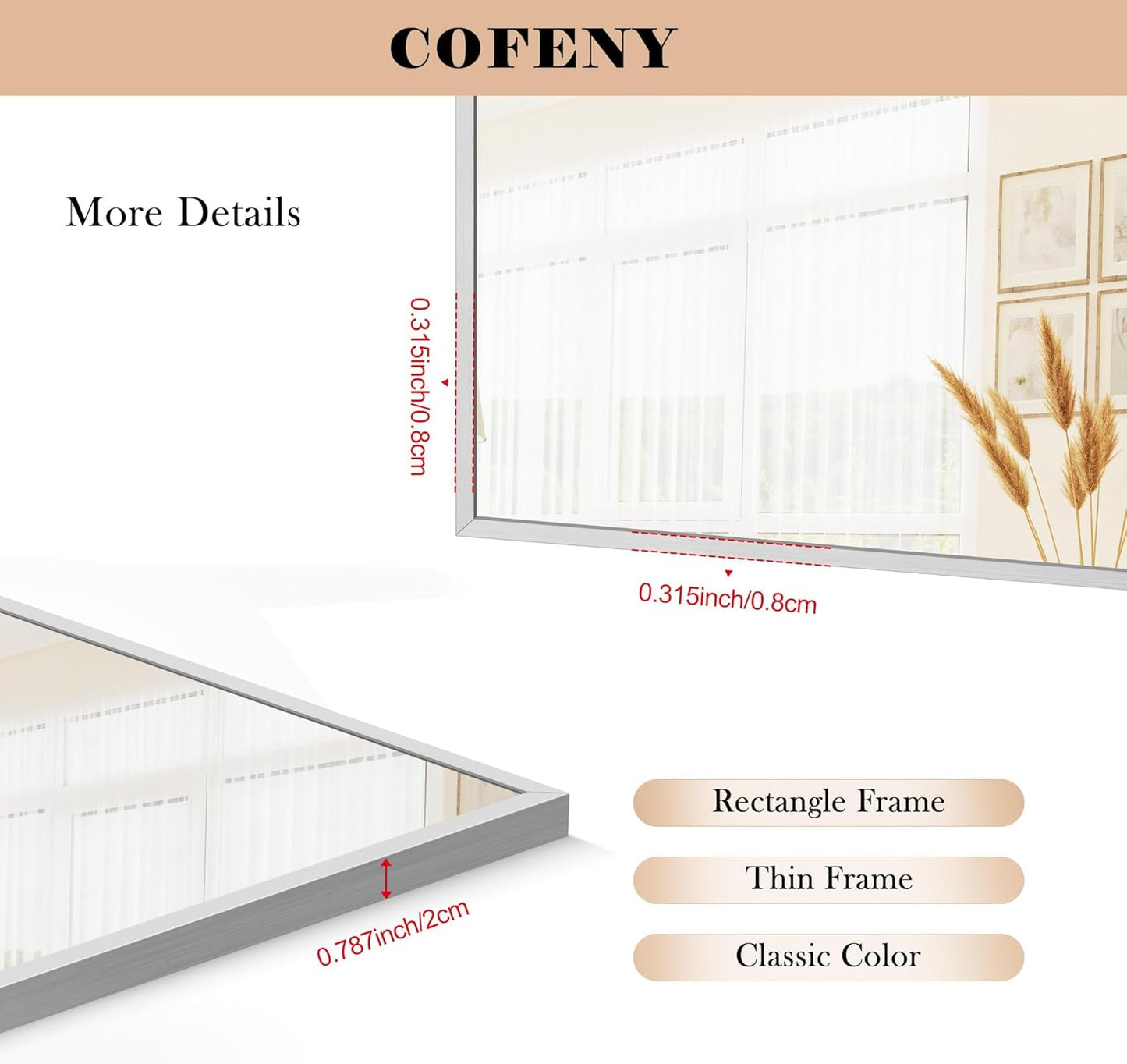 36x55inch Bathroom Mirror, Silver Rectangle Mirror with Thin Metal Frame, Large Rectangular Wall Mirrors for Bathroom, Living Room, Hair Salon, Big Mirror Hang Horizontal/Vertical