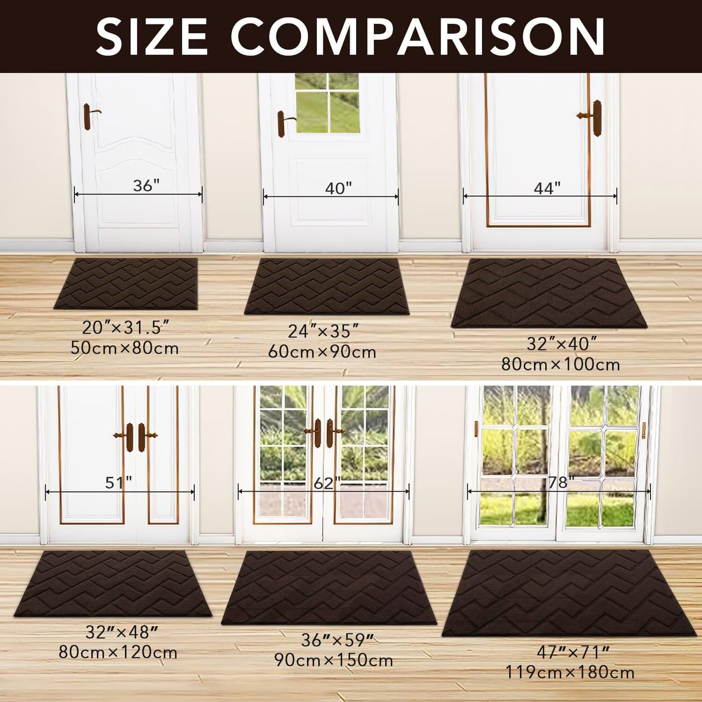 hicorfe Front Door Mat Outside Entrance,32"x40" Absorbent Muddy Dirt Resist Welcome Door Mats Outdoor Indoor,Stain and Fade Resistant,Non Slip Backing Entry Mat Doormat for Entryway(Coffee)