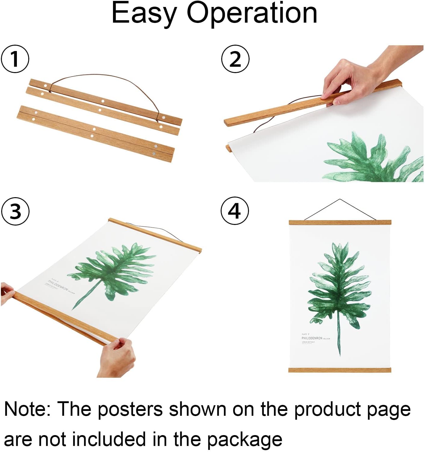 FALAMON Magnetic Poster Hanger Frame, 17x22 17x24 17x11 Teak Wood Magnet Poster Frame for Posters, Prints, Photos, Pictures, Maps, Scrolls, and Canvas Artwork