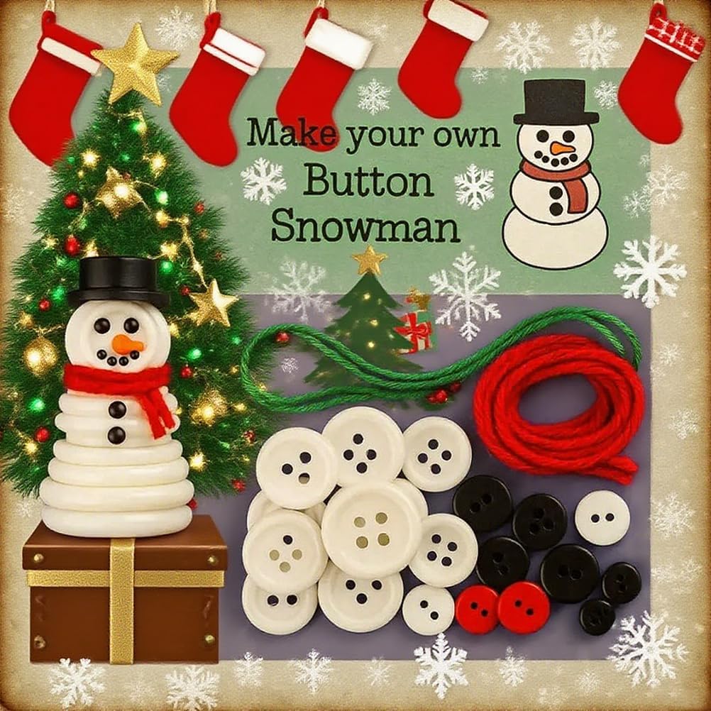 DIY Christmas Button Ornament Making Set - Snowman/Santa/Angel, Fun Holiday Craft Kit for All Ages, Ideal Xmas Tree Hanging Decor & Festive Gifts (B12)
