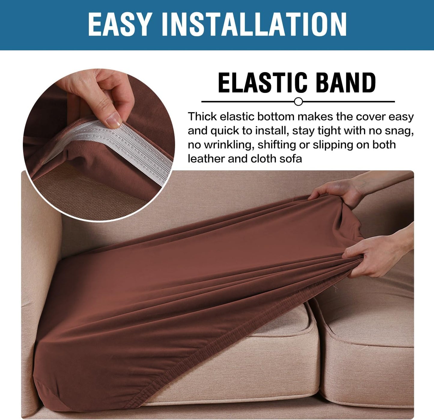 H.VERSAILTEX Velvet Stretch Couch Cushion Cover Plush Cushion Slipcover for Chair Loveseat Sofa Cushion Furniture Protector Seat Cushion Sofa Cover (3 Piece Sofa Cushion Covers, Burnt Brick)