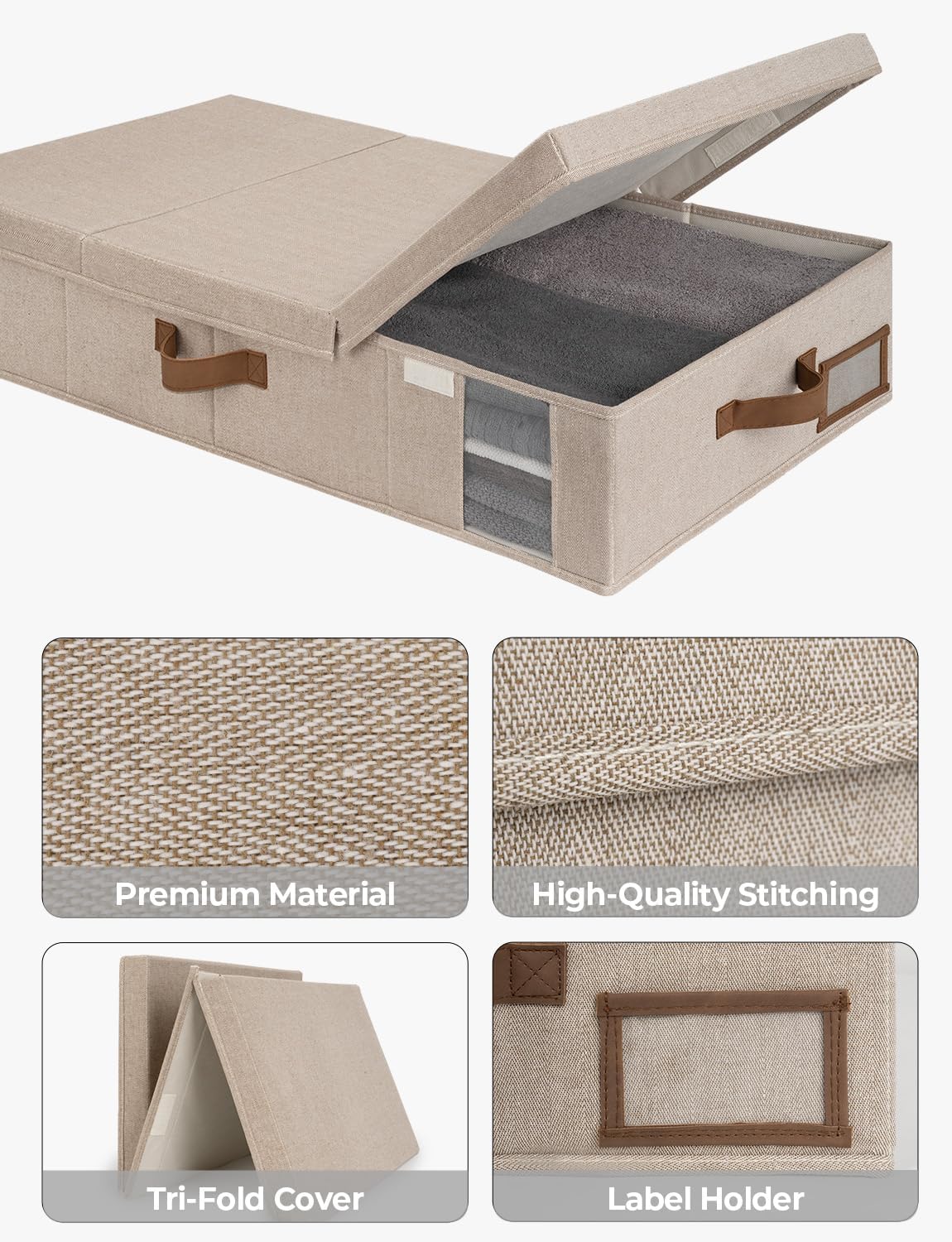 StorageWorks 2-Pack Large Under Bed Storage Bins with Lids, Underbed Storage Containers with Handles and Label Holder, Closet Organizer for Clothes, Blankets, Sweater