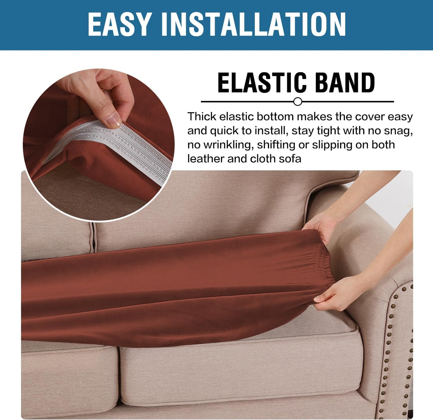 H.VERSAILTEX Velvet Stretch Individual Couch Cushion Cover Plush Cushion Slipcover for Loveseat Sofa Cushion Furniture Protector Seat Cushion Sofa Cover (1 Piece Sofa Cushion Cover, Rust)