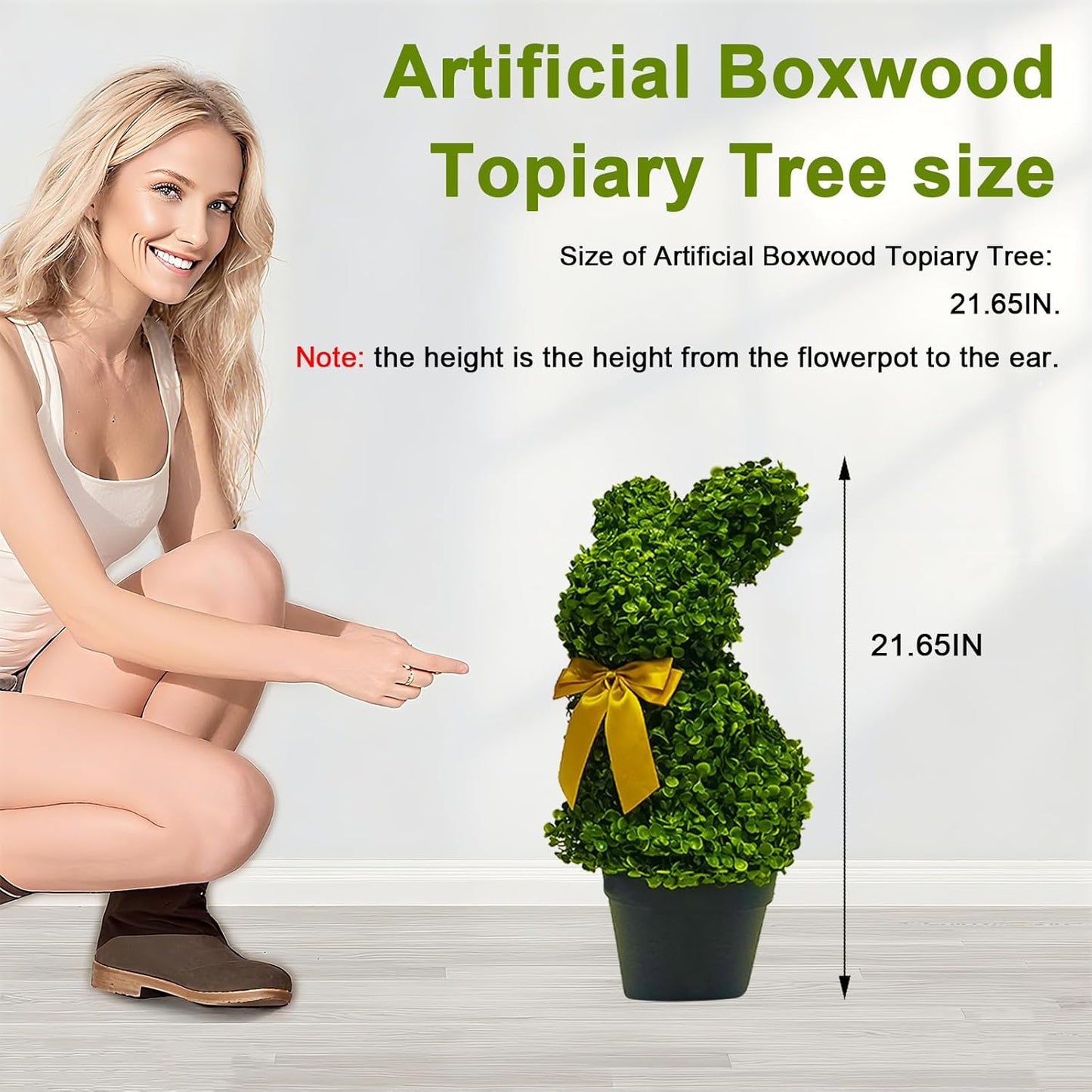 2 Pcs Artificial Bunny Shaped Topiary Trees, Artificial Green Boxwood Bunny Decorations with Gold Bow, Perfect for Indoor & Outdoor Front Porch, Easter& Garden Decor (Bunny Tree with Base)