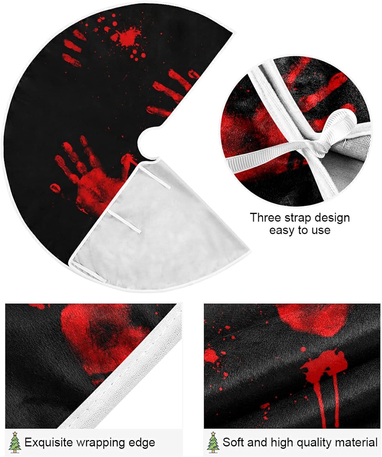 Halloween Bloody Hand Paw Spooky Tree Skirt, Seasonal Tree Mat Holiday Party Supplies Ornaments Indoor Outdoor Decorations for Tabletop Trees 47.2 Inches