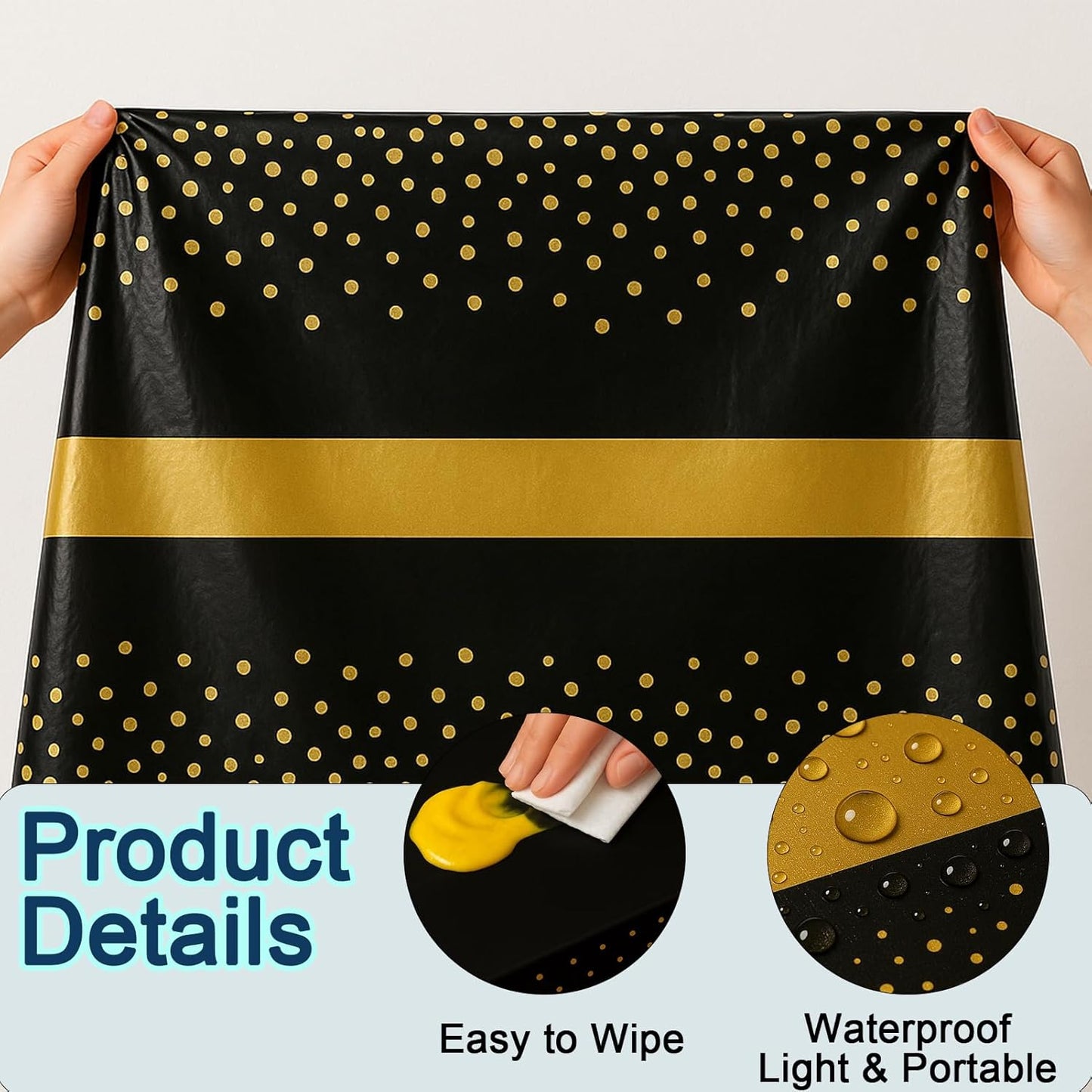 3Pcs Graduation Tablecloth,Graduation Decorations 2025,Black and Gold Retirement Party Decorations for Rectangle Tables,54"x108" Disposable Plastic Table Cloth for Congrats Grad Party Birthday Wedding