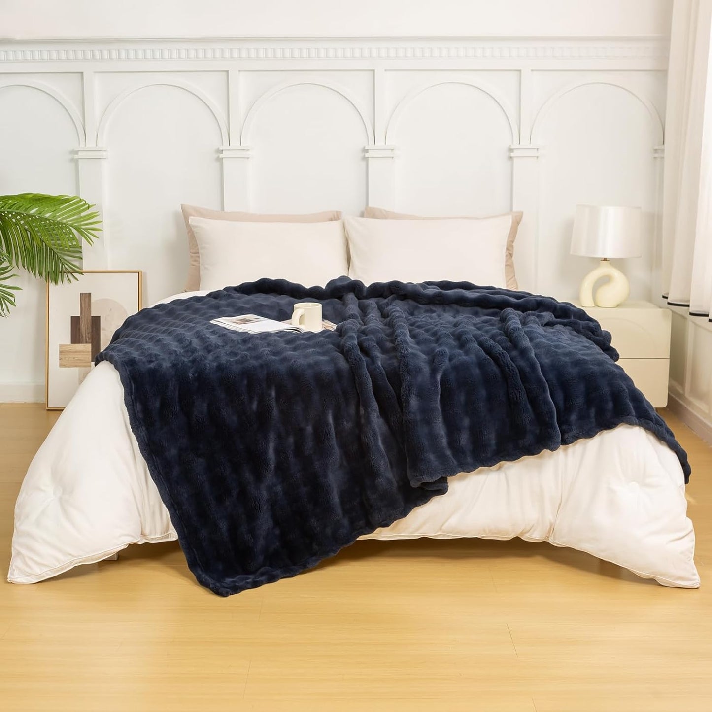 YUSOKI Luxury 3D Bubble Throw Blanket 3.1lb,All Ages,Home Decoration, (Navy,60 * 80inches)