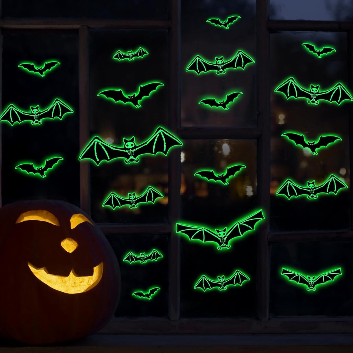 3 Sheets Glow in The Dark Halloween Skeleton Bat Decals Luminous Halloween Skeleton Bat Stickers Removable Bat Wall Decor Glowing Window Clings for Scary Halloween Theme Party Decorations