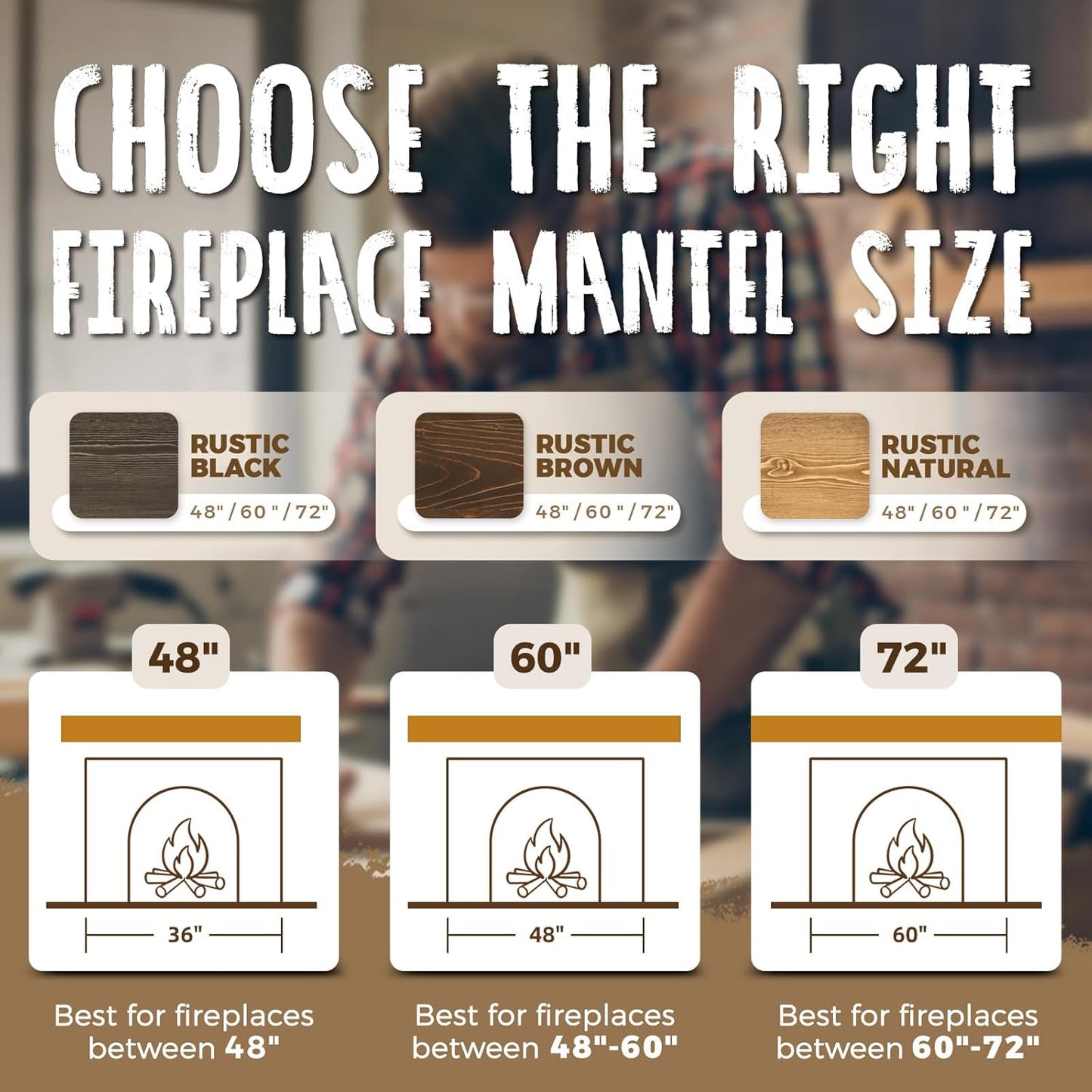 72x8x3 Fireplace Mantel - Handcrafted Hollow Rustic Solid Wood Wall Mounted Floating Shelf with Invisible Heavy Duty Wood Bracket (Weathered Black)