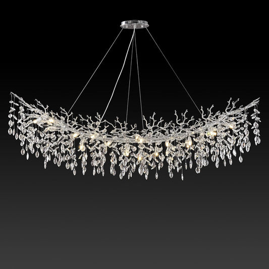 Modern Crystal Silver Chandelier,72" Large Rectangular Chandeliers for Dining Room, Tree Branch Crystal Lving Room Chandelier,Dining Room Over Table Chandelier,Fixture Height-Adjustable