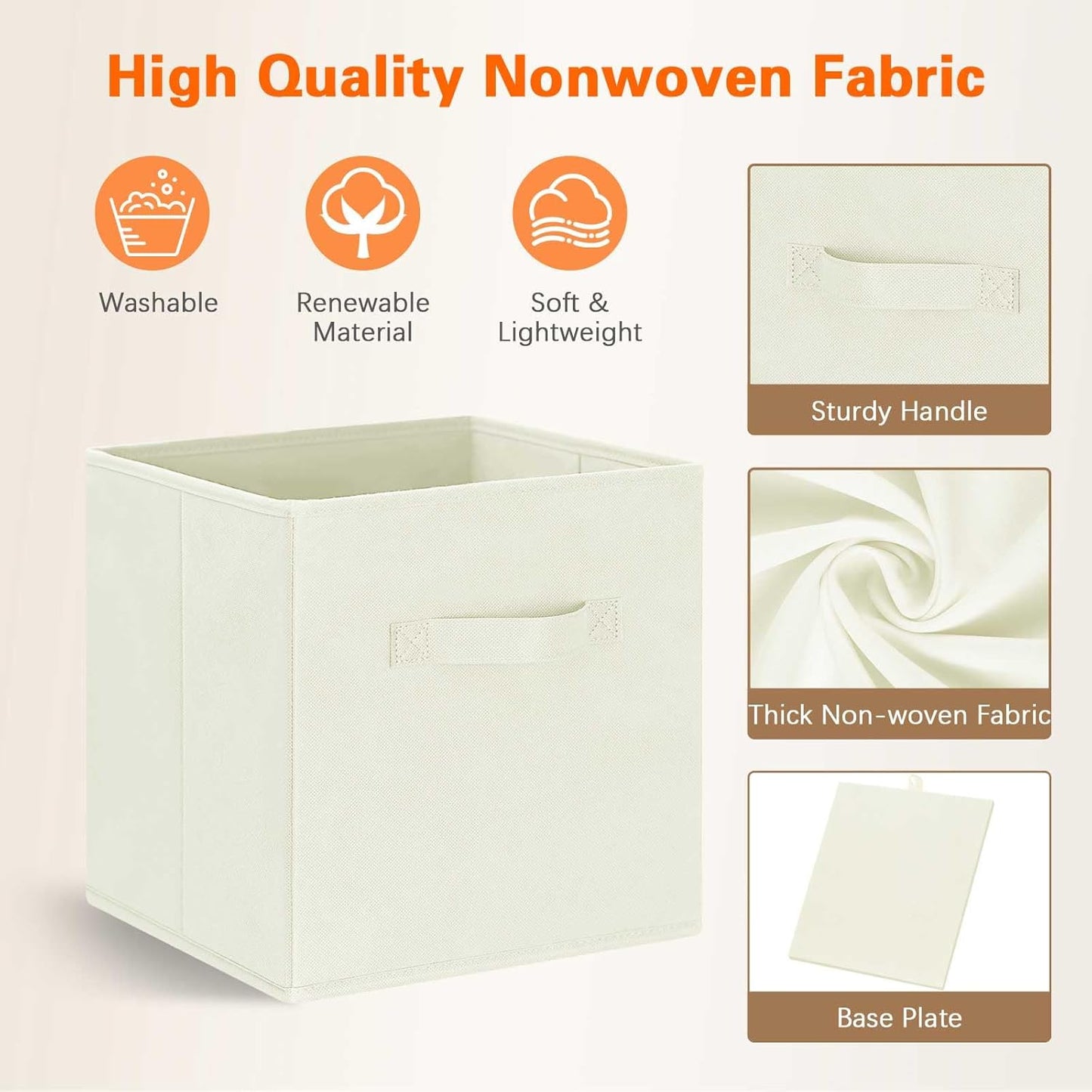 GhvyenntteS Storage Cubes 12 Pack, 11 Inch Cube Storage Bins with Dual Handles, Collapsible Fabric Storage Bins for Shelves Closet, Storage Baskets for Organizing Clothes, Bedding, Books, Beige