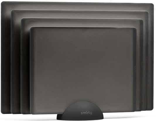 SMIRLY Plastic Cutting Board Set with Holder 4 Pieces, Non-Slip Dishwasher Safe Chopping Boards for Kitchen, Dark Grey