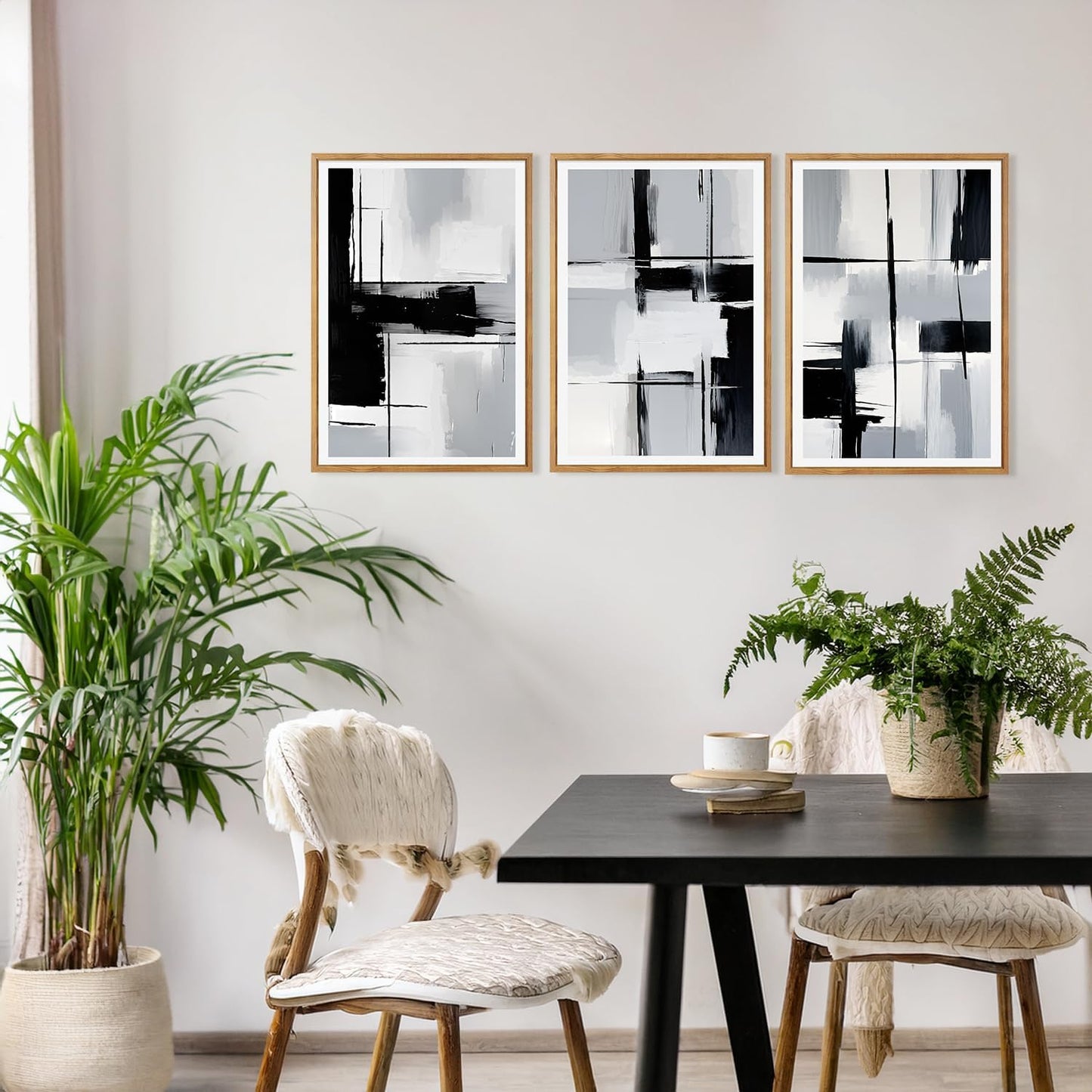 HPNIUB Modern Abstract Geometric Wall Art, Black & White Canvas Neutral Prints, Minimalist Bohemian Mid-Century Wall Art for Hallway, Office Wall Decor- 16"x24"x3