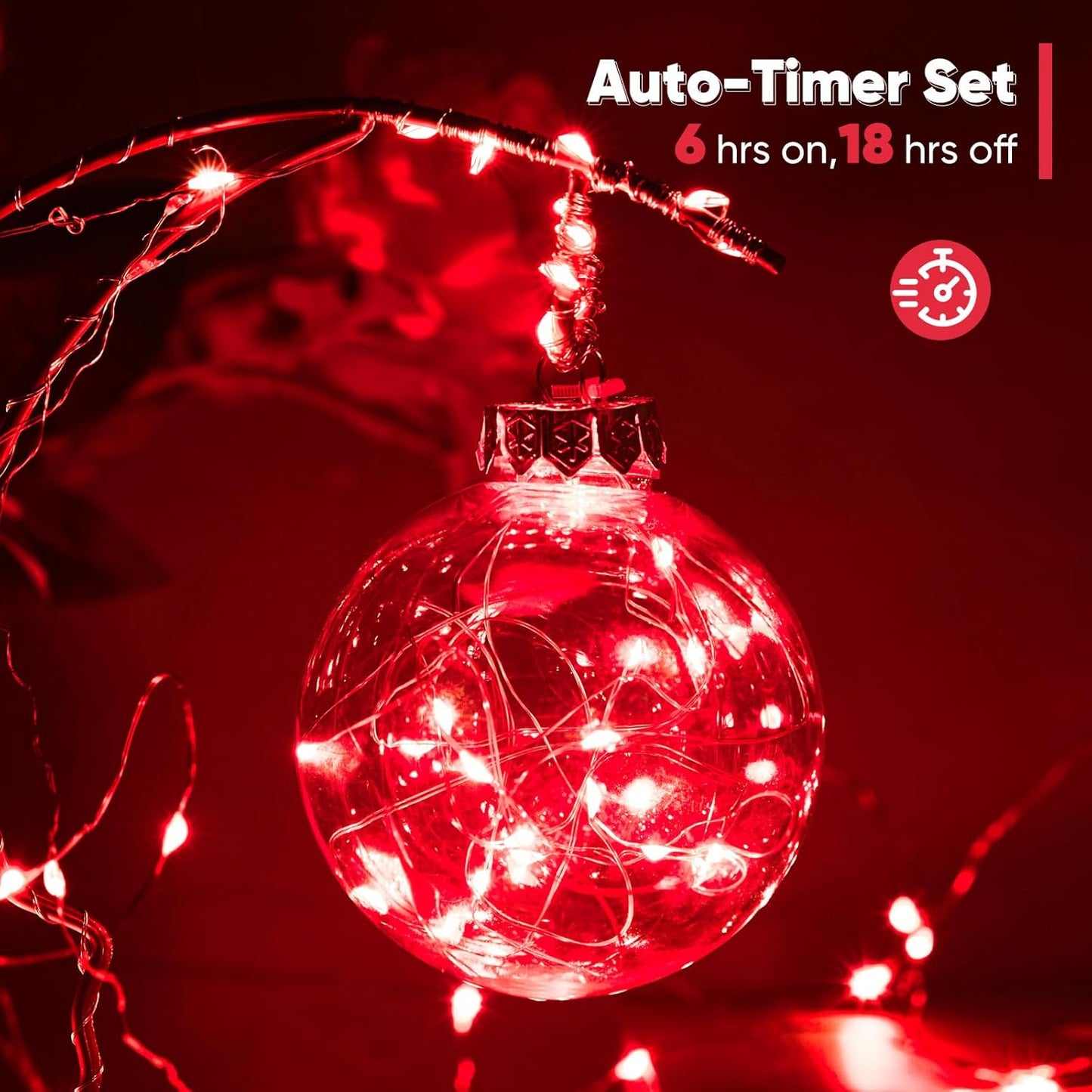 4 Pack 16.4 Ft. Battery Operated Outdoor String Lights with Remote & Timer, LED Red Fairy Lights, Waterproof Twinkle Lights for Bedroom, Dorm, Mason Jar, Wedding, Party, Christmas