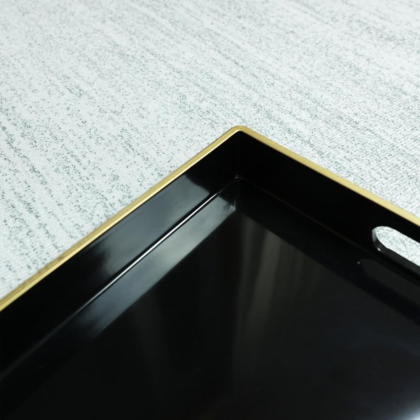 Spsyrine Black Decorative Serving Tray with Handles, Elegant Plastic Coffee Table Tray for Ottoman, Living Room, Home Decor 15.6" X 10.2"